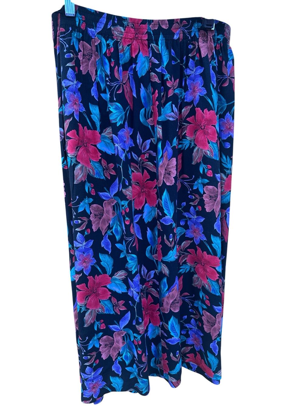 Vintage Sag Harbor Floral Midi Skirt Pleated Elastic Waist Dark Botanical Y2K